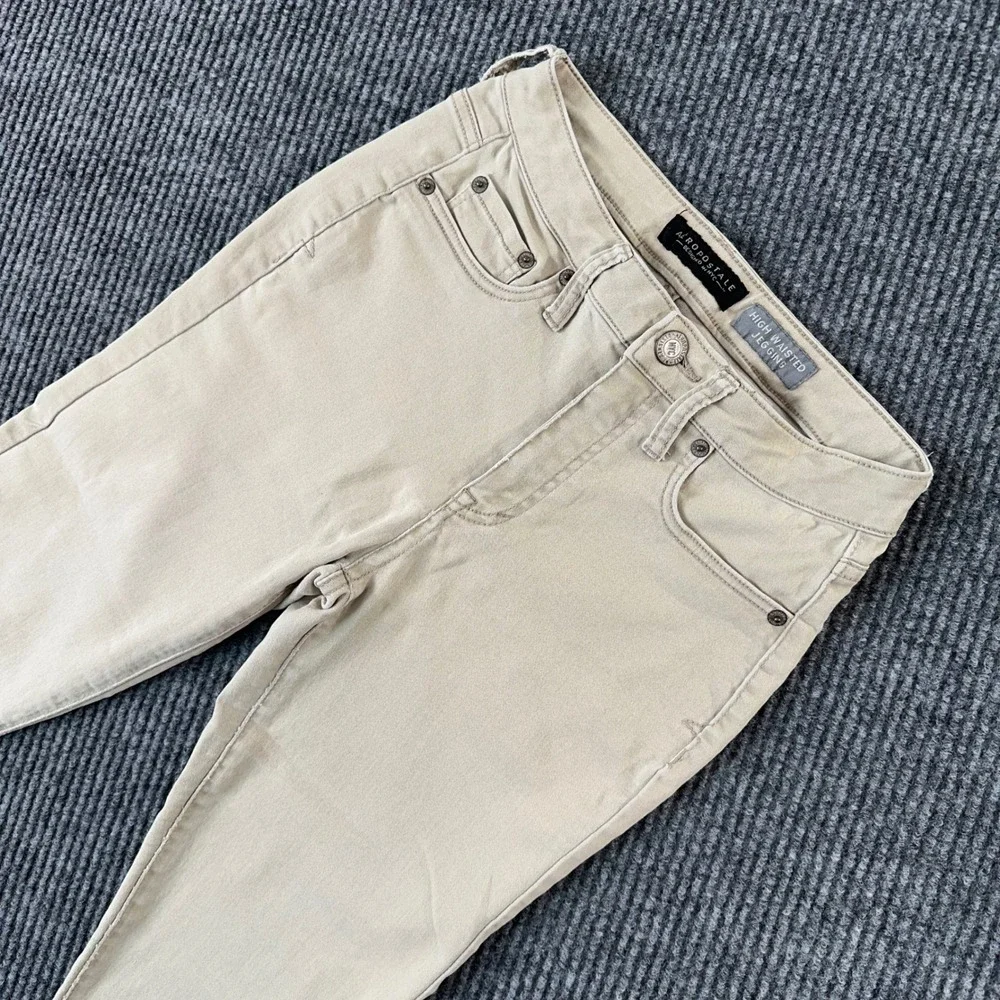 Aeropostale Womens 4 High Waisted Jeggings Beige Skinny Pants Neutral Y2K Casual